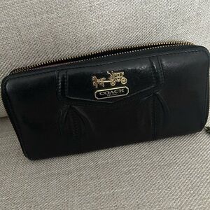 Madison Coach Black Leather Zip-Around Wallet